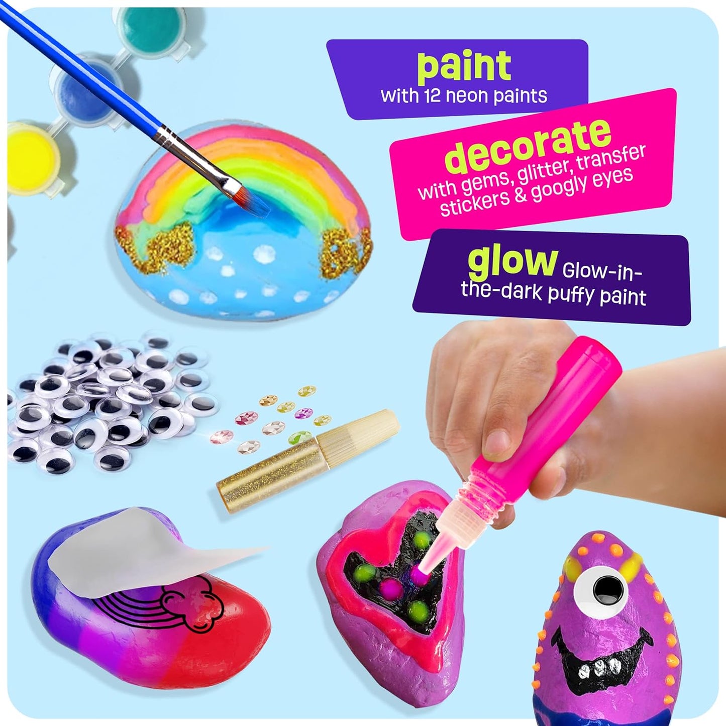 Dan&Darci Rock Painting Kit for Kids - Arts and Crafts for Girls & Boys Ages 6-12 - Craft Kits Art Set - Supplies for Rocks Paint - Best Tween Gift Ideas for Kid Activities Age 6 7 8 9 10 11