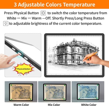 TOHETO Rechargeable A3 Light Pad for Diamond Painting, Ultra Bright Tracing Light Box for Drawing, Wireless Lightbox for Tracing and Drawing, Cordless Diamond Art Light Board for Sketching (Black)
