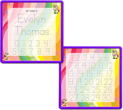 Kid's Name Tracing Board | Dry Erase Letter Tracing | Reusable Name Alphabet Tracing| Number Tracing | Personalized | Baby Unicorn Theme