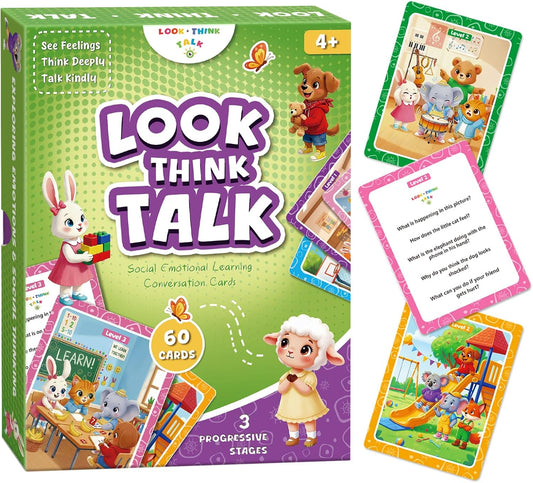 Conversation Cards, Look, Think, Talk. Kids Games for Speech Therapy Materials, Social Emotional Learning Activities, and Critical Thinking Skills Like Social Skills and Emotional Intelligence.