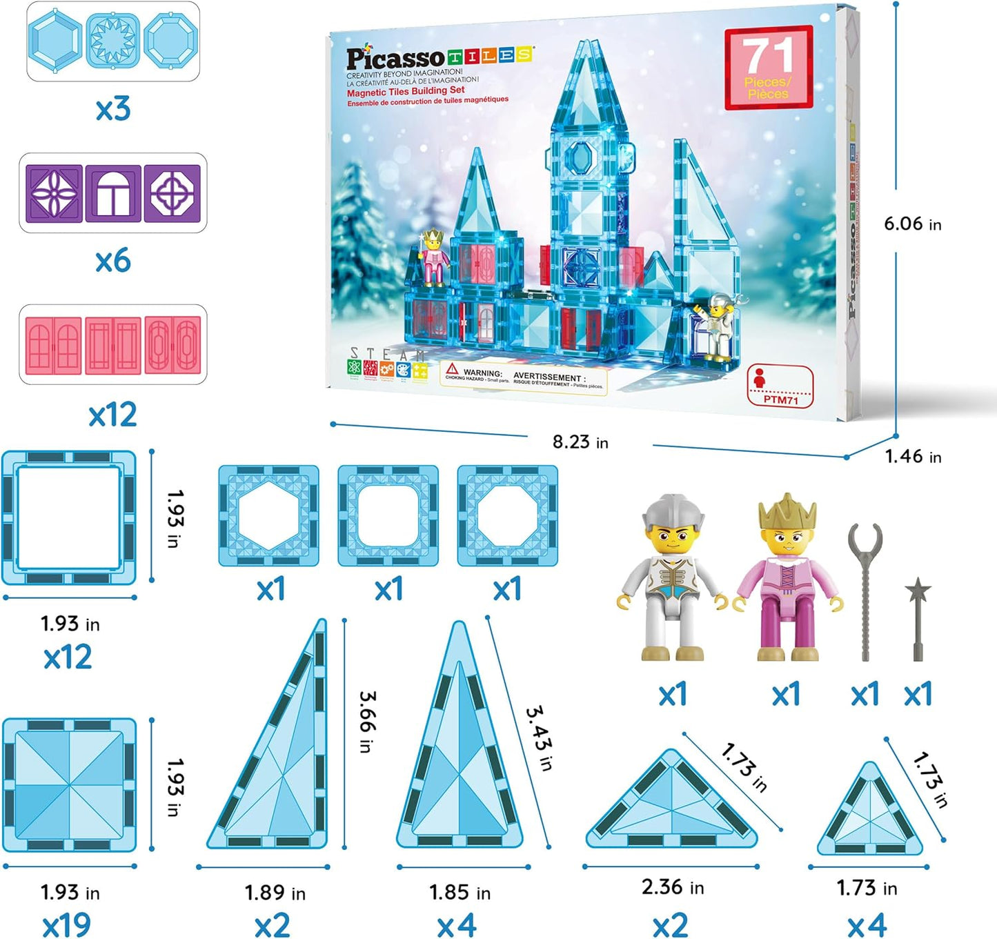 PicassoTiles 60 pcs Mini Magnetic Tiles Magnet Toys Travel-Friendly On-The-Go Building Blocks for Kids Compact Lightweight Creative playset Preschool Montessori Early Learning STEM Kids Toy Ages 3+.