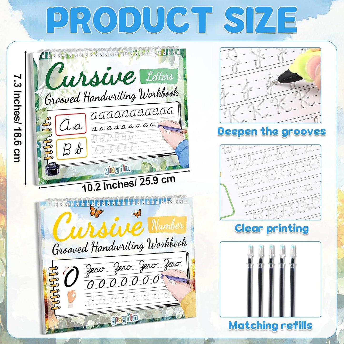gisgfim 2 Pack Grooved Cursive Handwriting Workbook Magic Grooved Cursive Reusable Handwriting Practice with Disappearing Ink Pens Learning Activities Supplies (Jokes Riddles&Inspiring Quotes)
