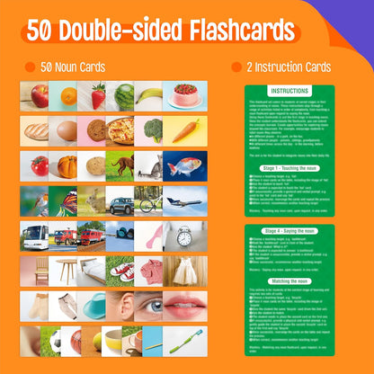 50 Verb Flashcards, Picture & Word Cards Action Language Builder Visual Aid Language Learning Tool for Autism, ESL Teaching Materials for Adults, Non-Verbal Children Vocabulary Builder for Kids