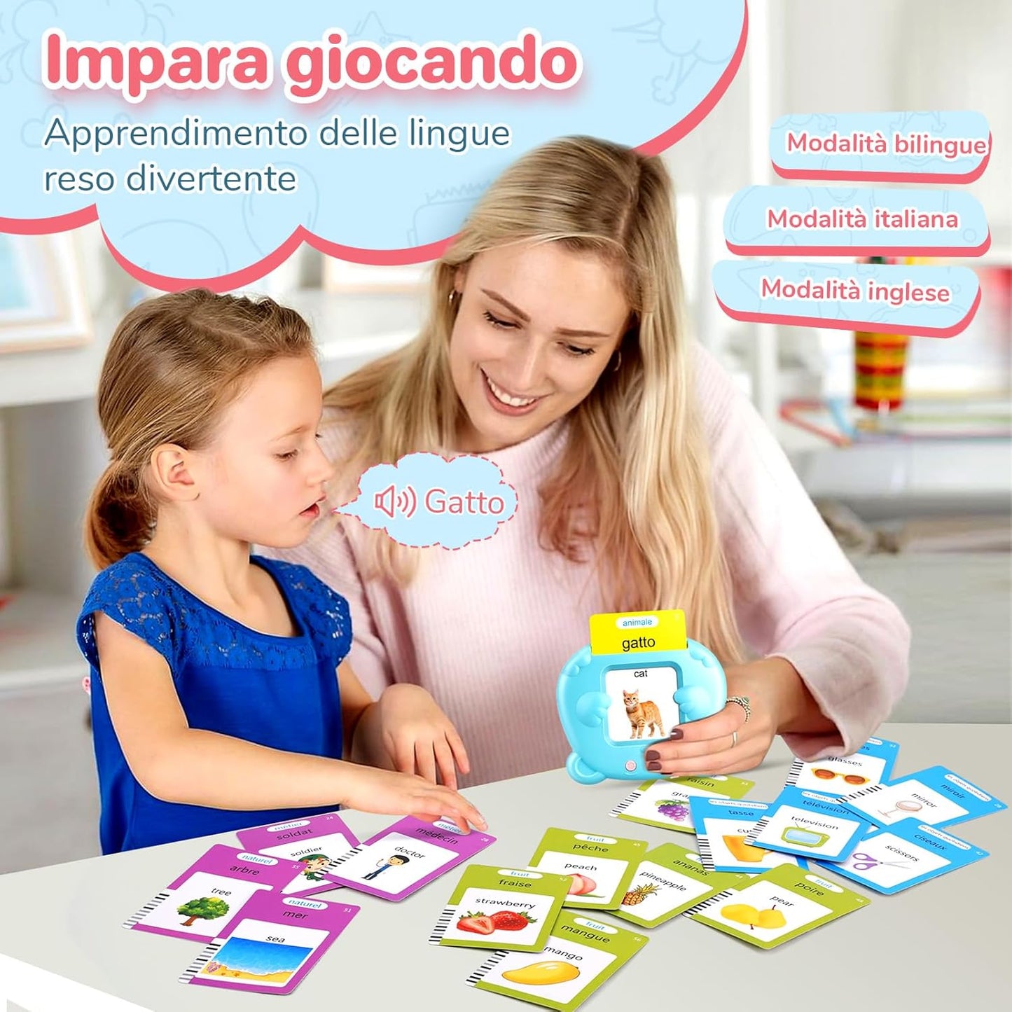 Spanish & English Talking Flash Cards for Toddler, Bilingual Flash Cards Learning Montessori Toys with 224 Sight Words, Speech Therapy Toys for Children Sensory Preschool Education