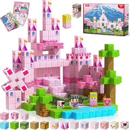 Annexfun Magnetic Blocks - 100PCS Building Blocks Unicorn Cubes - Toys for Montessori Toddler Christmas Birthday Gifts - STEM Sensory Toys for 3 4 9 10 Year Old Girl