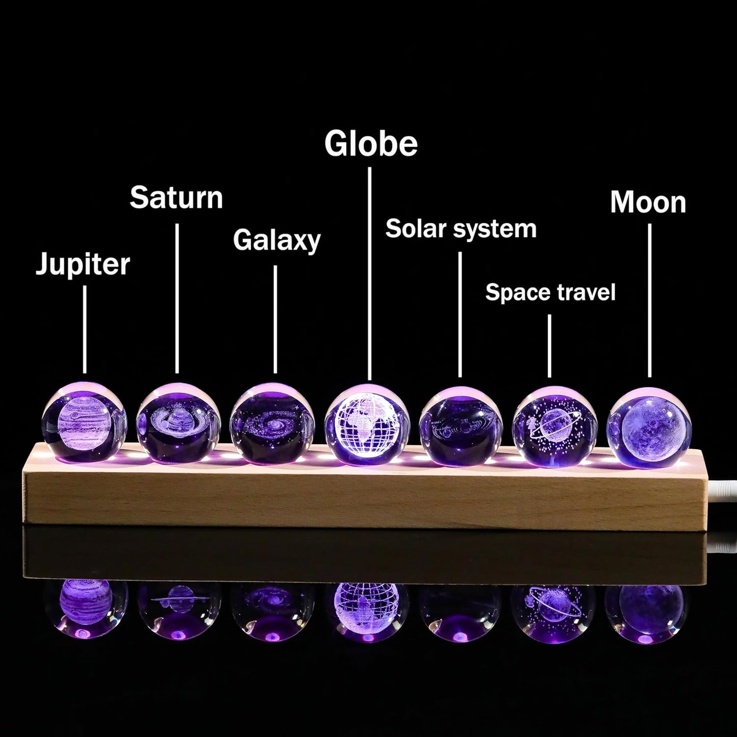 3d Crystal Ball Solar System Crystal Ball with Led Lamp Base - Best Birthday Science Gifts For Man Teacher Boy Kids Girls Men - Galaxy Jupiter Saturn Moon Earth Solar System Space Astronomy Gifts