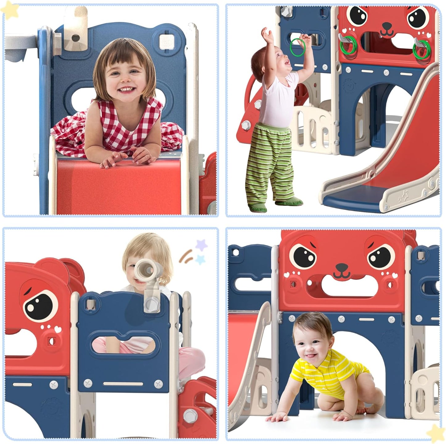 NYEEKOY 9-in-1 Toddler Slide and Climber Playset Freestanding Indoor Outdoor Kids Slide for Age 1-8, Backyard Playground with Basketball Hoop,Telescope,Storage Space