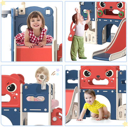 NYEEKOY 9-in-1 Toddler Slide and Climber Playset Freestanding Indoor Outdoor Kids Slide for Age 1-8, Backyard Playground with Basketball Hoop,Telescope,Storage Space