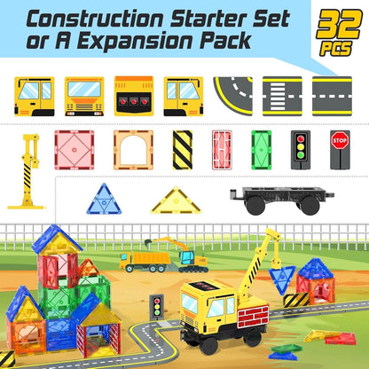 Soyee Magnetic Tiles Magnetic Construction Toys with 2 Cranes Boys Toys for Ages 3-5 5-7 Magnet Building Blocks Chritmas Gifts Boys Sensory Autism Montessori Toys Gift for 3+ Year Old