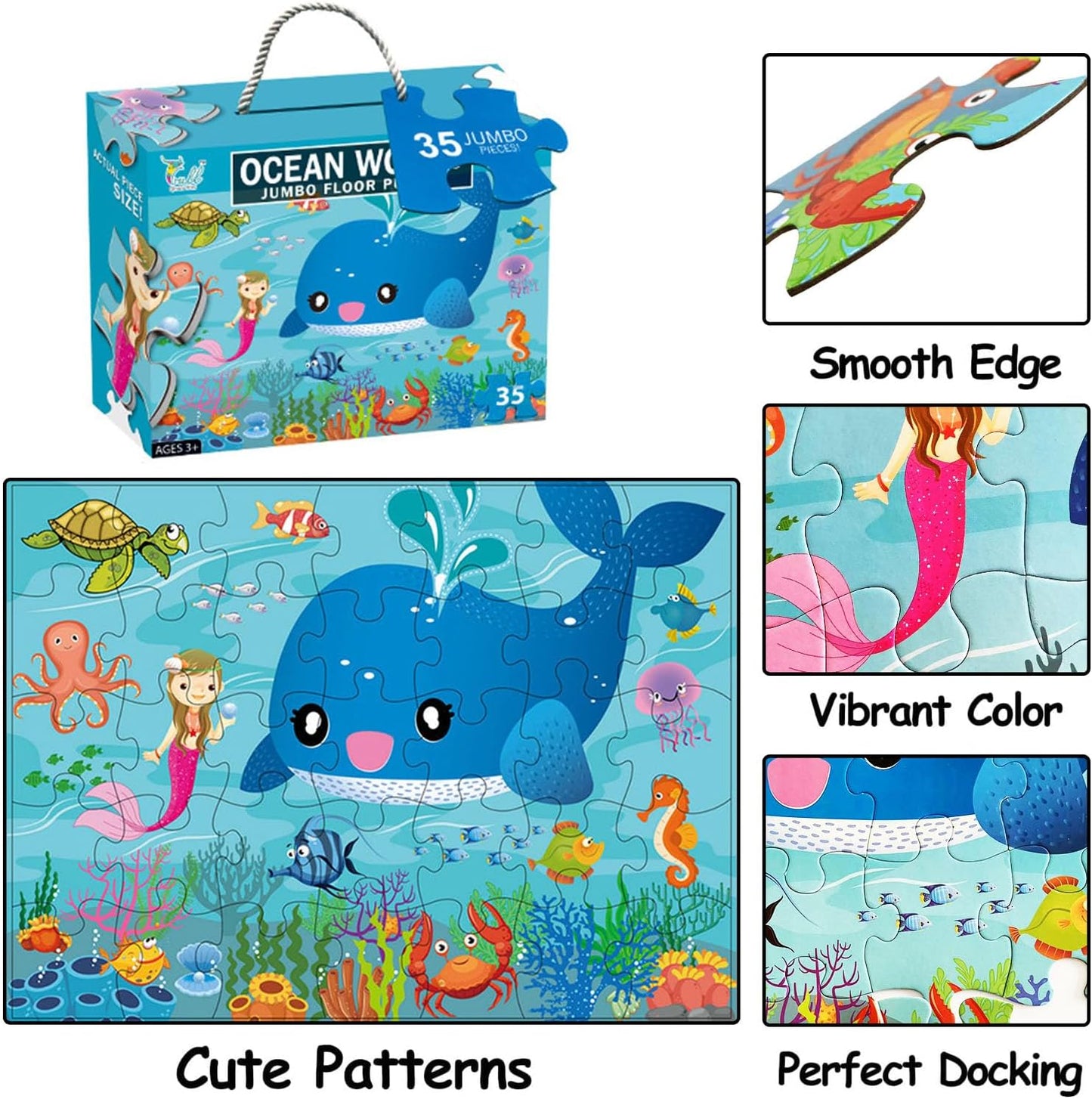 Jumbo Floor Puzzle for Kids, Large Jigsaw Puzzles 35 Piece for Kids Ages 3-5,Preschool Learning & Education Toys, Gifts for 4-8 Year Old Boys and Girls (Grassland Animal)