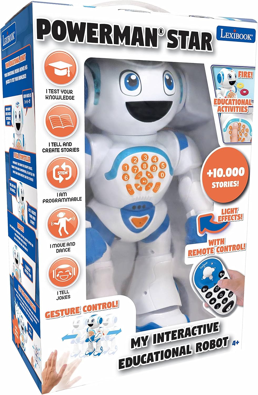 LEXiBOOK, Powerman Neo, My Robot Full of Technology, Remote Control and Gesture Control, Educational Activities in English, Programmable, Music and Dance, Sound and Light Effects, Blue/White, ROB18EN