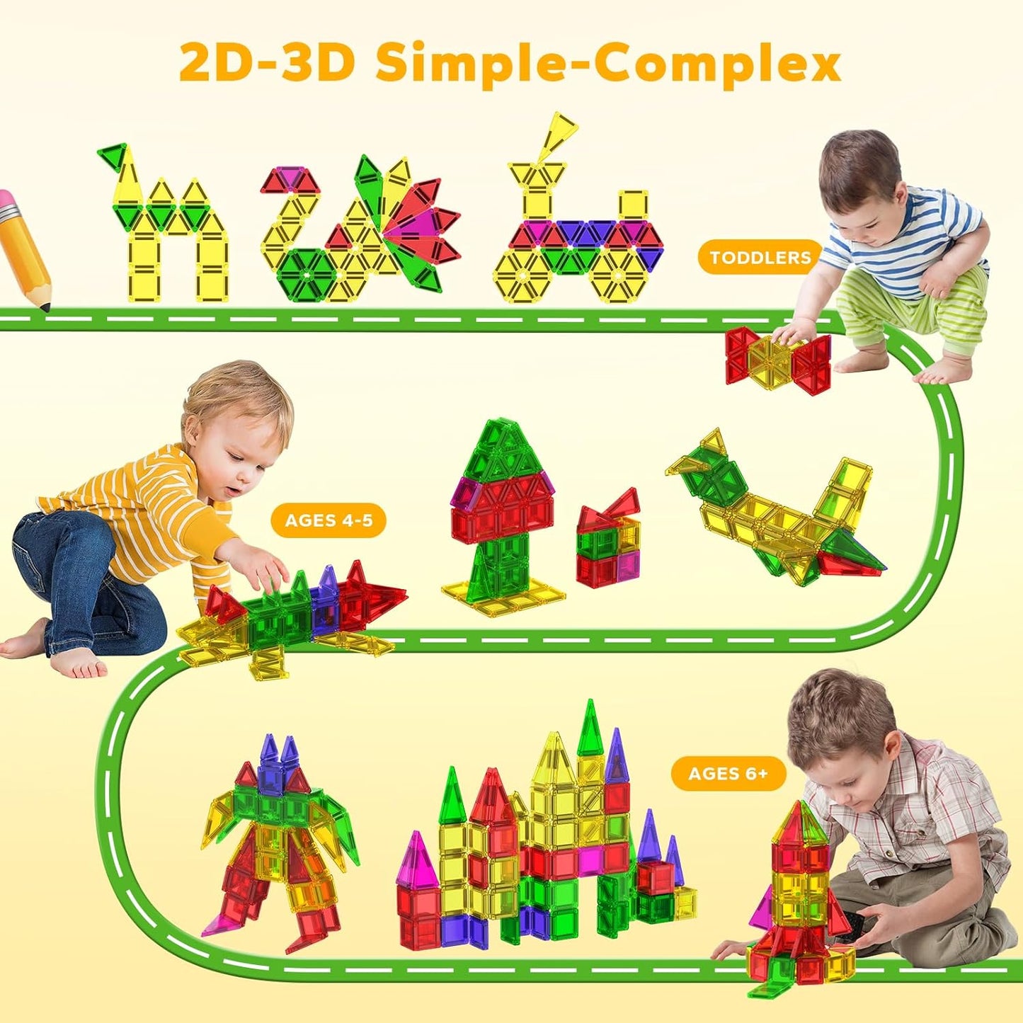 46PCS Mini Magnetic Tiles, Magnetic Tiles Travel Set with Case, STEM Educational Building Set Construction Toys for Kids Ages 3+, Portable Building Toys for Toddlers, Boys & Girls Birthday Gift
