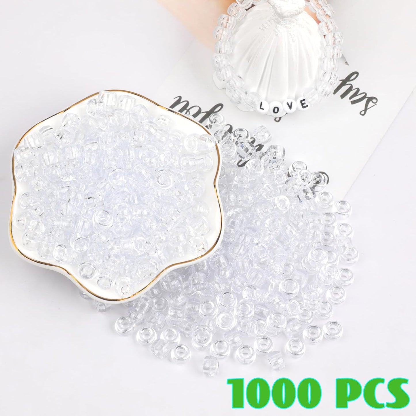 Auvoua 1000Pcs Pony Beads Bracelet 9mm Yellow Plastic Barrel Pony Beads for Necklace,Hair Beads for Braids,Key Chain,Jewelry Making (Yellow)