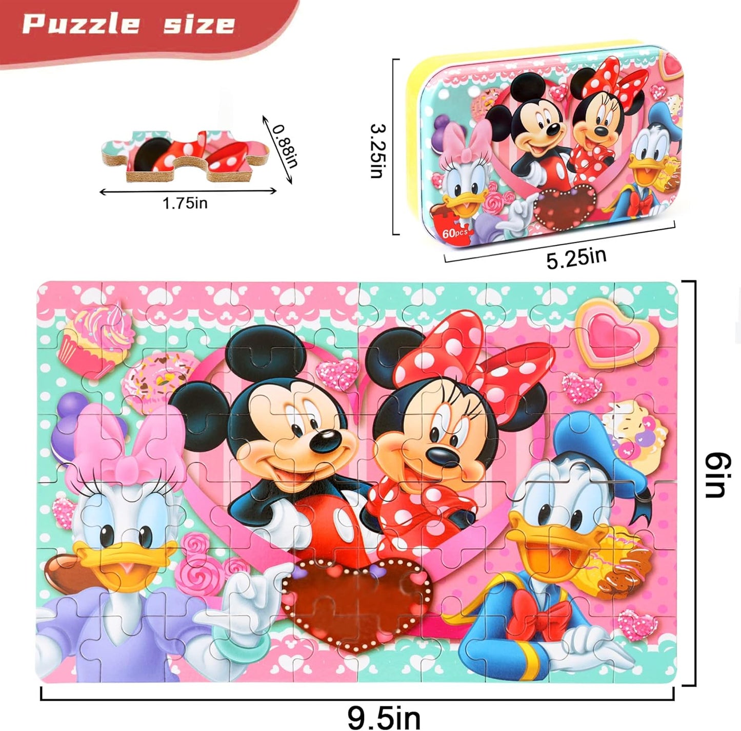 MZZOTOY Puzzles for Kids Ages 4-8, 60 Piece Puzzles for Kids Ages 3-5 in a Metal Box Girls and Boys Learning Educational Jigsaw Puzzle Toys Gifts