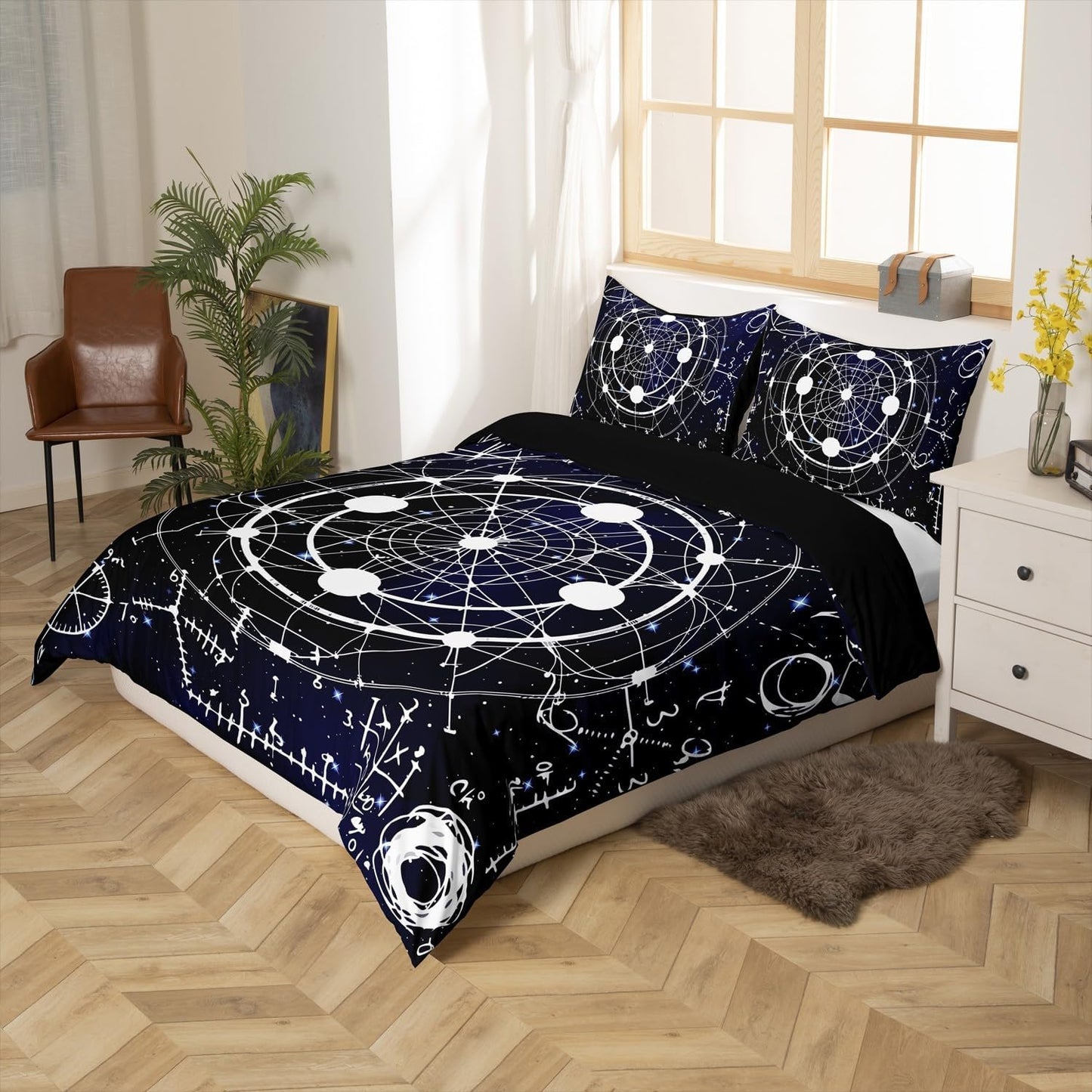 Erosebridal Science Theme Bedding Set Queen Size for Boys Girls Chemistry Periodic Table Print Duvet Cover Chemical Subject Theme Comforter Cover Teens Kids Math Science Atyle Bedspread Cover 3 Pcs