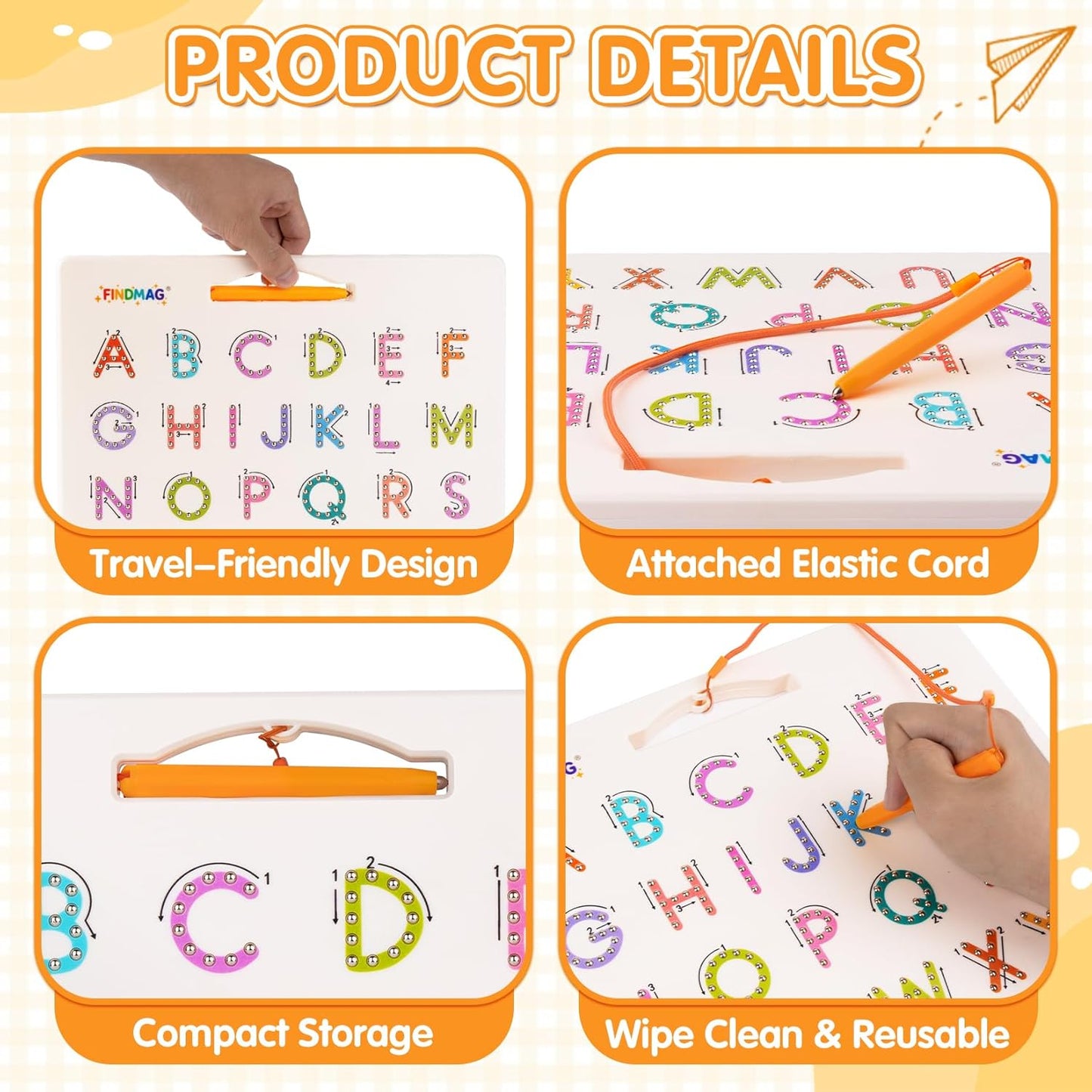 FINDMAG Magnetic Letter Board, Dual Sided ABC Education Board Writing Practice for Toddler, Erasable Educational Tool for Kids, Reusable Learning Toys, Back to School Supplies Road Trip Essentials