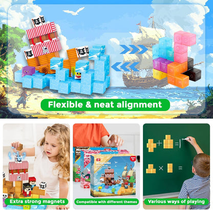 ToyUnited Magnetic Blocks-100PCS Magnetic Building Blocks Magnet Cube Toys Stacking,Build Forest World Set,STEM Montessori Sensory Toys for Kids Boys Girls Age 3 4 5 6 7 8 9 10 Easter Birthday Gift