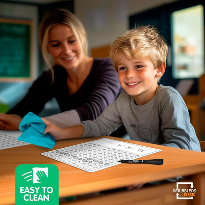 SCRIBBLEDO Dry Erase Number Chart for Students 9”x12” Small White Board Dry Erase Sheets Math Manipulatives 100 Chart for First Grade Classroom Supplies Kindergarten 1st Grade Teacher Pack 10 Sheets