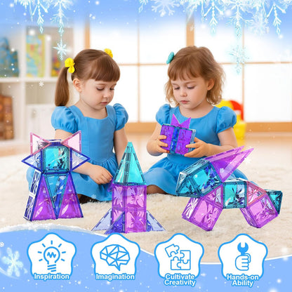 Paaxido Magnetic Tiles - 130PCS Magnetic Blocks for Kids, Magnet Tiles Building Blocks Set with 2 Cars, Construction STEM Magnet Toys Gift for Kids, Boys and Girls 3 4 5 6 7 8+ Year Old