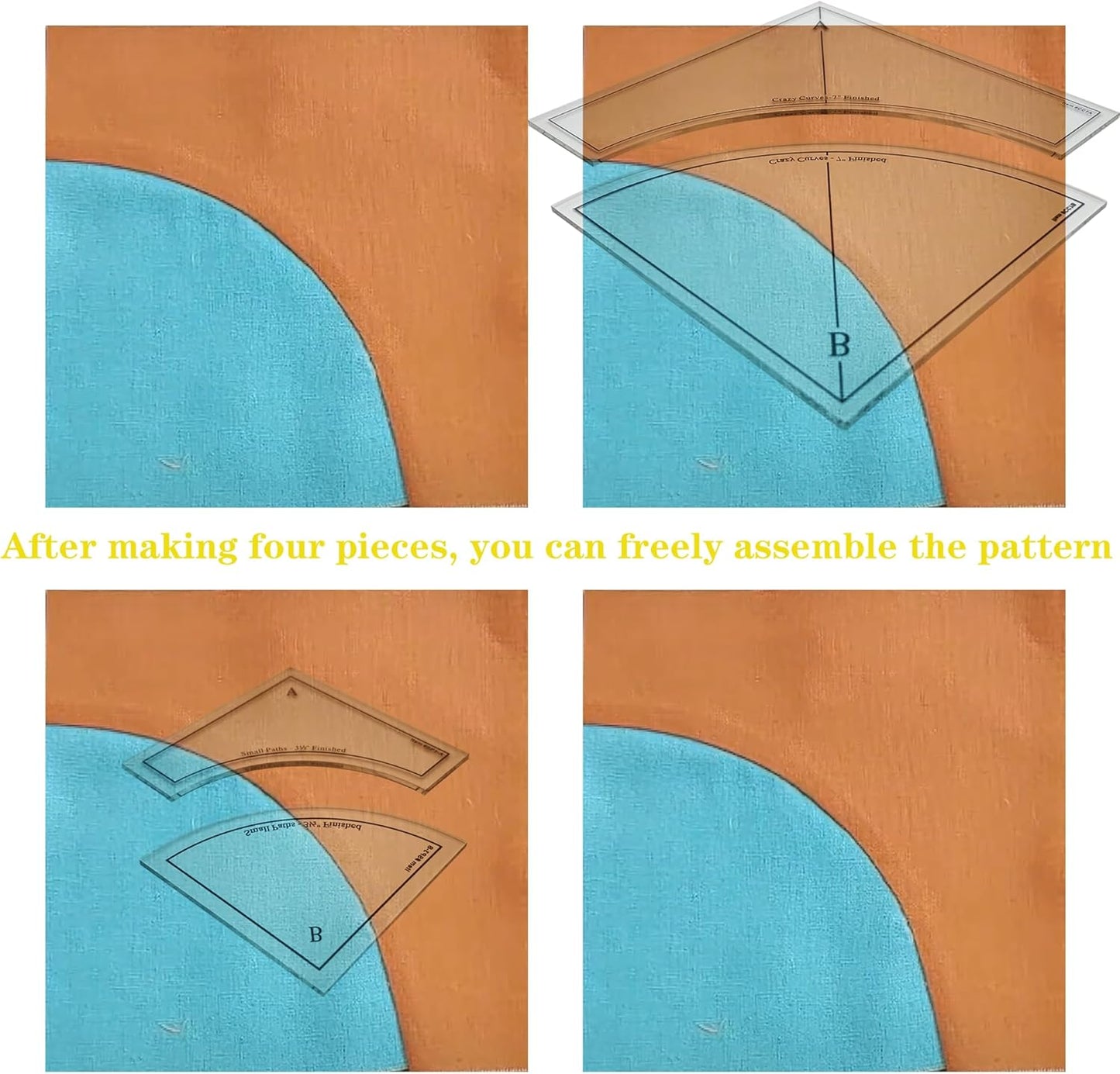 Melon Block Quilting Templates Set: Free Motion Quilting, Clear Acrylic for Creative Curved Patterns, 1/4” Seam Allowance (3pc)