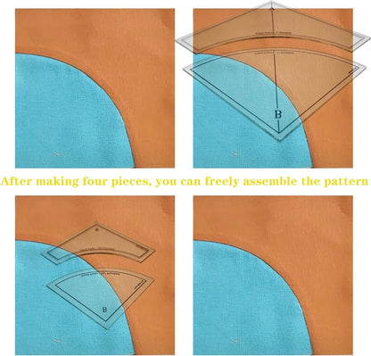 Melon Block Quilting Templates Set: Free Motion Quilting, Clear Acrylic for Creative Curved Patterns, 1/4” Seam Allowance (3pc)