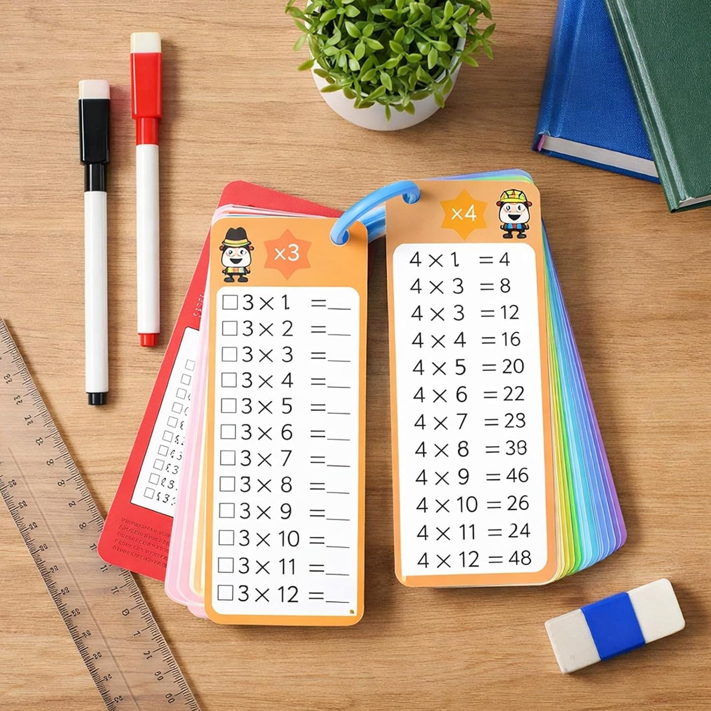 15Pcs Times Tables Multiplication Flash Cards, 0-12 Times Table Math Flash Cards with 2 Dry Erase Markers and 1 Ring, Multiplication Chart for 1st to 3rd Grade Learning