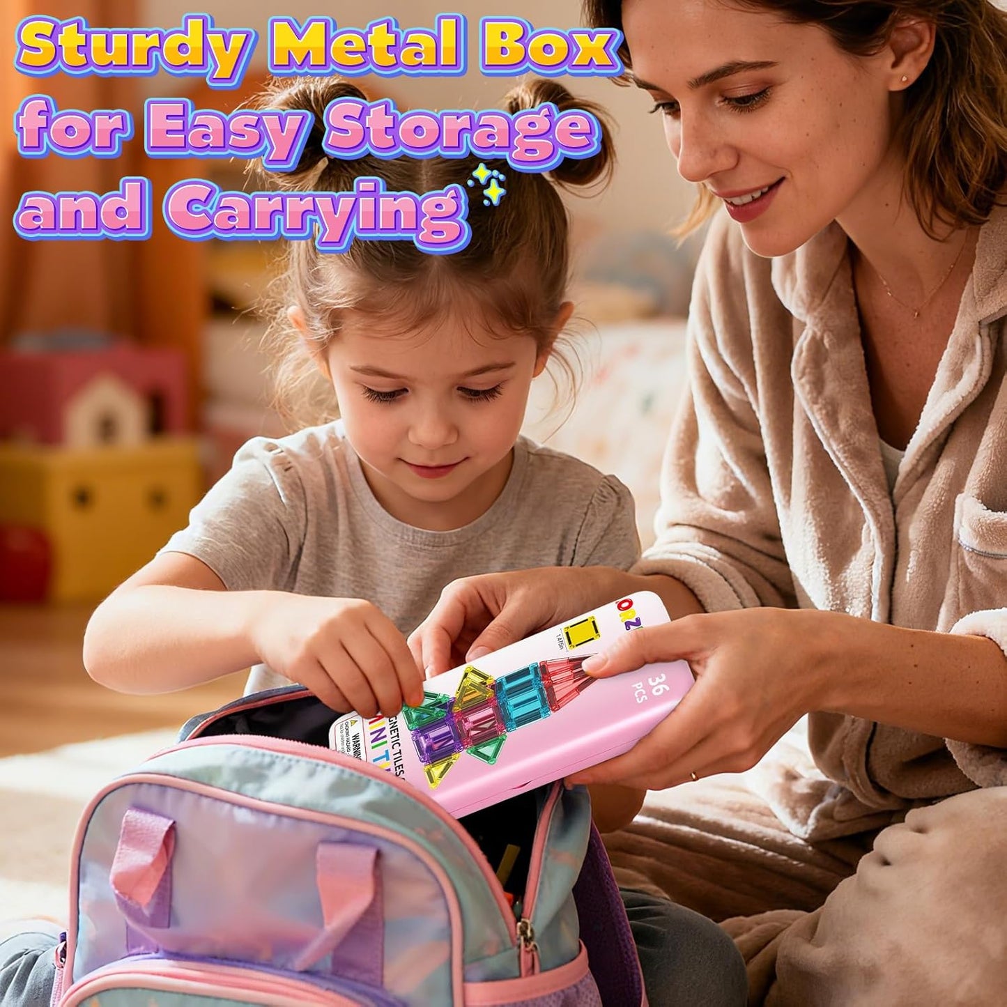 Magnetic Tiles Mini Travel Toddler Set, Magnetic Blocks Building Kids Toys & Games, Montessori Preschool Classroom Must Haves Educational Learning Sensory Toys for 3+ Year Old Boys Girls Birthday Gift