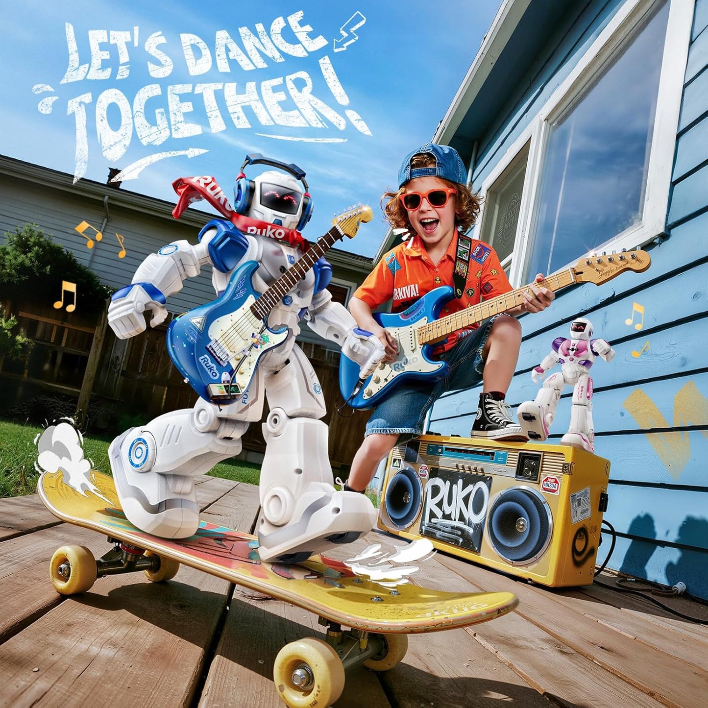 Ruko 6088 Robot toys for kids, Programmable Remote Gesture Sensing & APP Control, Interactive LED Face, Dancing Singing Rechargeable Smart Robot, Birthday Present for Age 3-6 Year Old Boys Girls, Blue