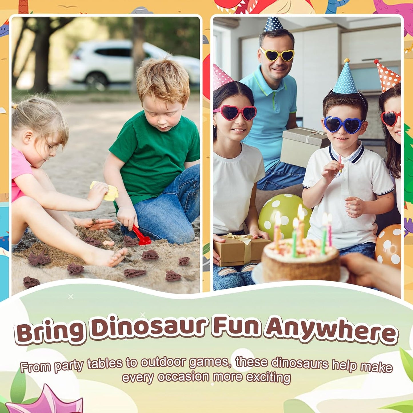 24-Piece Dinosaur Bone for Sandbox, Realistic Dinosaur Figure Plastic Dino Skulls Bulk for Sand Box Easter Dino Themed Birthday Party Digging Sensory Bin Cake Decoration Classroom Prize, Brown