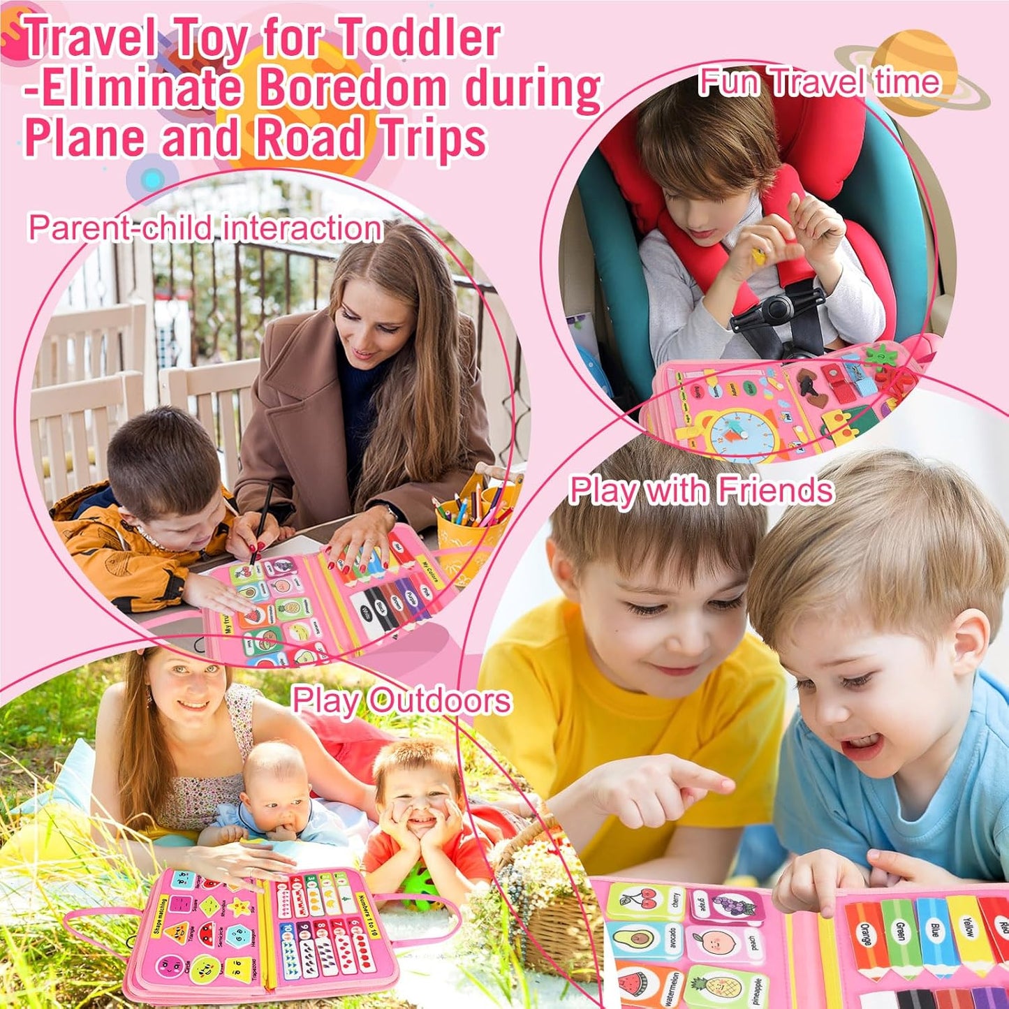 URBAN TOYS Montessori Busy Board - Ideal Busy Book Toddler Toys & Gifts for Boys & Girls, Toddler Travel Essential for Airplane & Car, Sensory Toys, Great for Baby Gifts for Boys