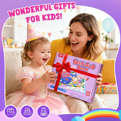 JoyCat Seek & Find Game Books - Preschool Learning Activity for Toddlers & Kids Ages 3-5, Travel Activities Toys for Road Trip Car Airplane, Busy Book, Birthday Gifts for Girls and Boys Ages 4-8