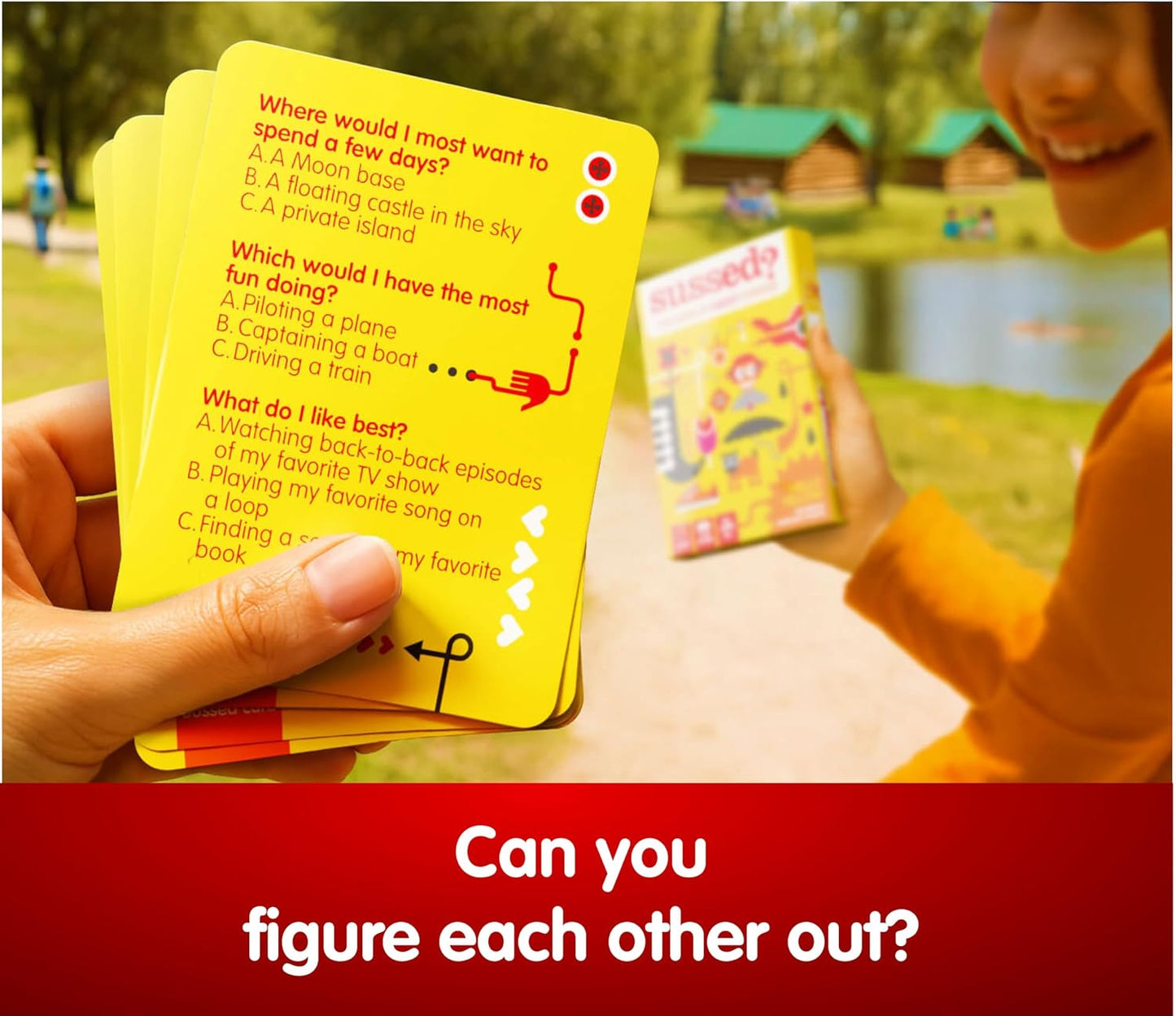 SUSSED The Wacky ‘What Would You Do’ Social Card Game - Simple Fun for Kids, Teens and Adults - Easy Family Travel Game for Road Trips - Ages 7 and Up - Orange Deck