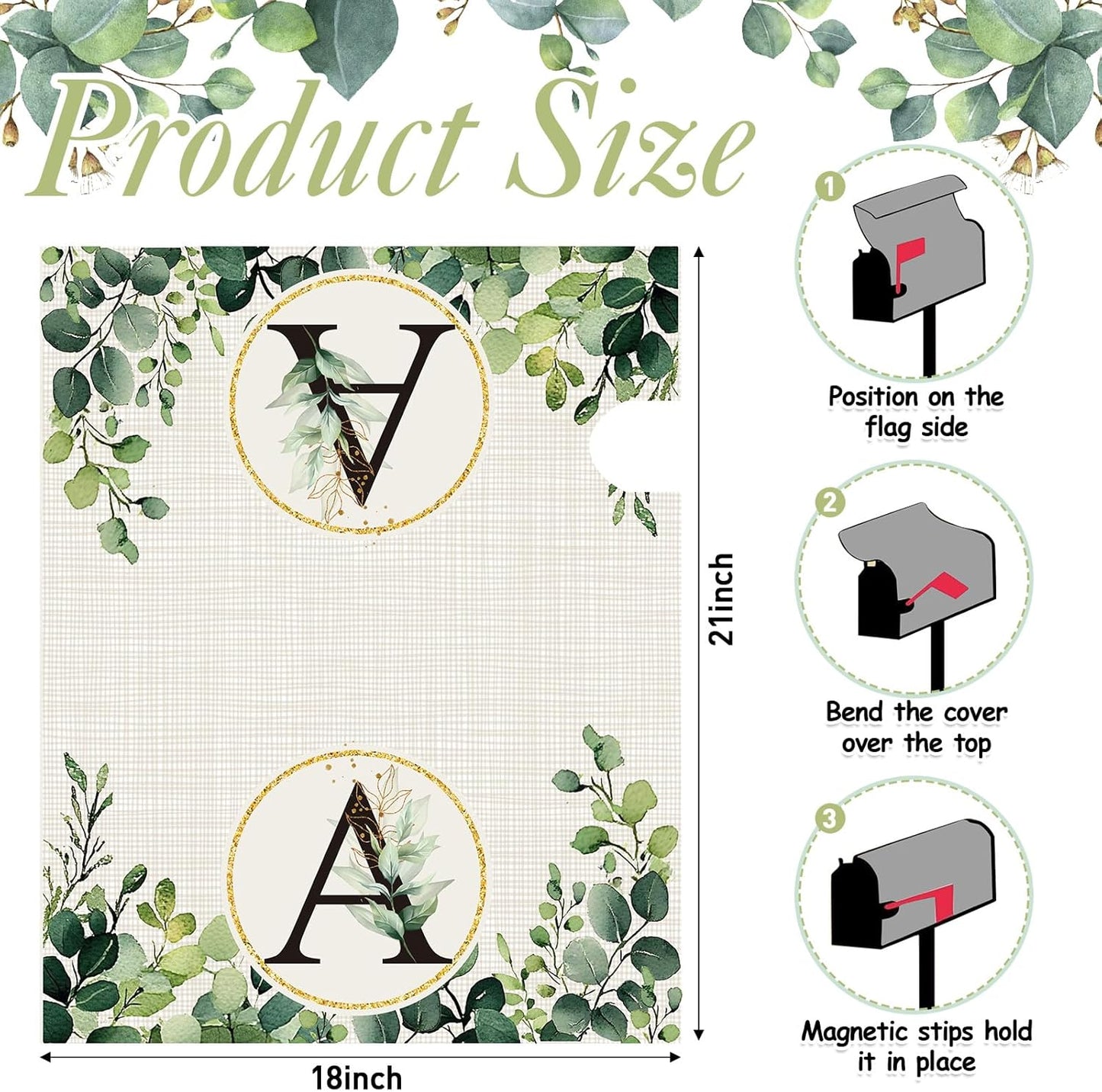 Tiamon Monogrammed L Mailbox Covers Magnetic Eucalyptus Welcome Letter Box Wrap Standard Size 21x18 Inch Spring Summer Leaves Mailbox Decor Eucalyptus Letter Numbers Decoration for Outdoor Garden Yard