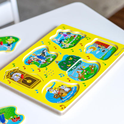 Melissa & Doug Sing-Along Nursery Rhymes Sound Puzzle -Yellow - Wooden Peg Puzzle (8 pcs)