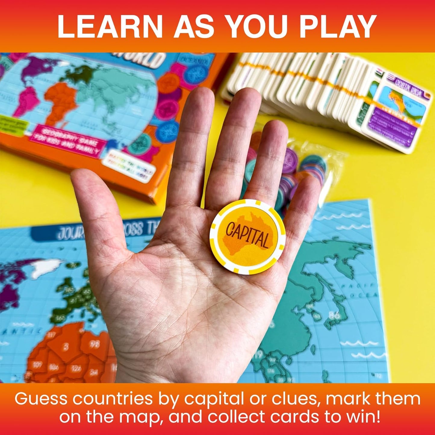 QUOKKA Board Games for Kids 8-12 - Family Games for Kids and Adults - Journey Across the World Card Game Ages 5-9 - Learn Capitals, Flags, Facts, and Map Locations with 195 World Map Cards