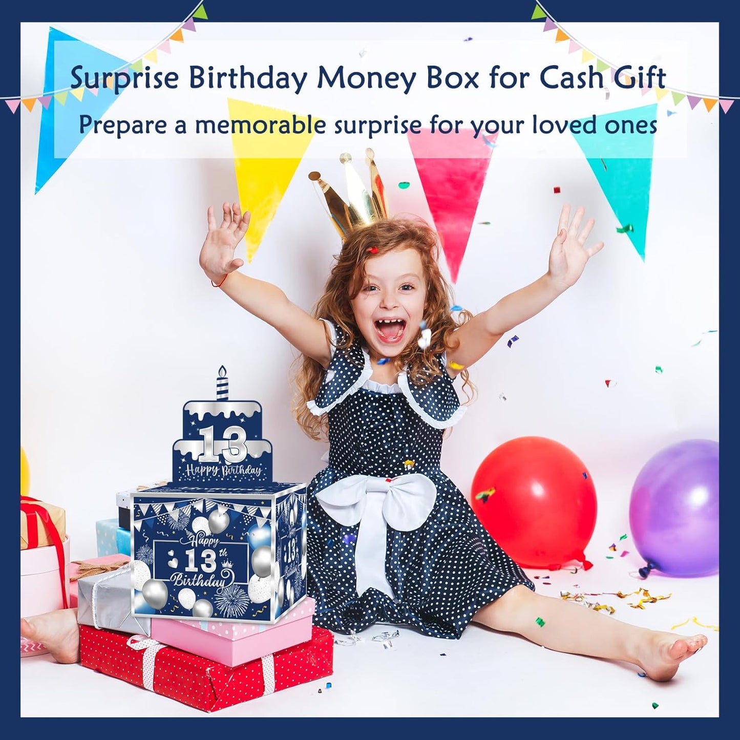 Birthday Money Box for Cash Gift Pull, Surprise Gift Boxes for Money, Money Holder Box with Pull Out Happy Birthday Card and 50Pcs Transparent Bags, Money Gift Ideas for Kids and Adults