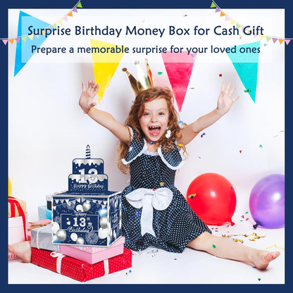 Birthday Money Box for Cash Gift Pull, Surprise Gift Boxes for Money, Money Holder Box with Pull Out Happy Birthday Card and 50Pcs Transparent Bags, Money Gift Ideas for Kids and Adults