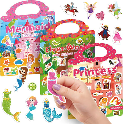 6 Sets Reusable Sticker Book for Toddlers 3-6, Jelly Sticker Books for Toddler, Travel Sticker Activity Toys for Kids 3 4 5 6 Years Old Girls & Boys