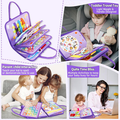Esjay Toddler Busy Board, Montessori Toys Busy Book, Sensory Board Birthday Gifts for 3+ Years Old Girls Boys, Learning Educational Toy for Fine Motor Skills, Travel Activities for Airplane Car