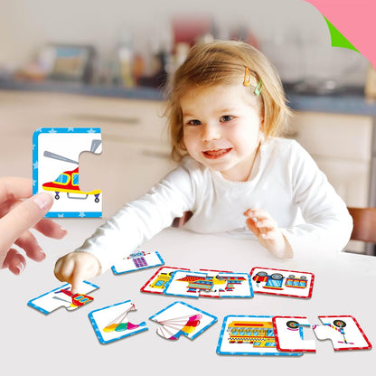 48 Food Matching Puzzles with Error-Correction Mechanism Pre-Primer in 2 Pieces, Perfect for Preschool Learning (24 Blocks Double Sided)