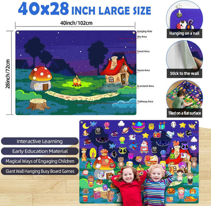 SKOLESK 204Pcs Animals Felt Busy Board Story Set with Storage Bag Preschool Large Wall Storyboard Forest Themed Early Learning Interactive Play Kit Wall Hanging Gift for Toddlers Kids 40 X 28 Inch