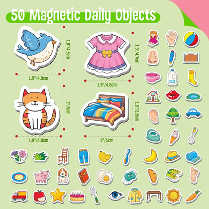 50 PCS First Word Magnets, Magnetic Thickened Daily Items Fridge Magnets Adorable Educational Learning Toys for Kindergarten, Preschooler, Kids 3+