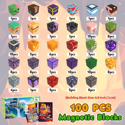 Magnetic Blocks Toys for Kids, 100 PCS Building Blocks Cubes, Stacking Magnetic Tiles Toys for Kids Toddlers Boys Girls Ages 3 4 5 6 7 8-12 Birthday Gifts Party Supplies (Underworld)