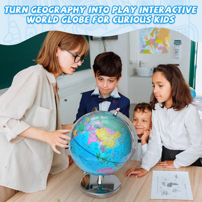 12" Illuminated World Globe for Children & Adults, Globe Lamp with World Map for Kids, Stable Heavy Metal Base, Interactive STEM Learning Gift & Night Light