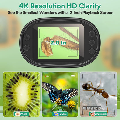 1000X Handheld Microscope for Kids 4K 2.0" Screen Rechargeable Mini Pocket Digital Microscopes w/Slides Kit Portable Edu Gift Age 4-6 8-12 Children Students (White)