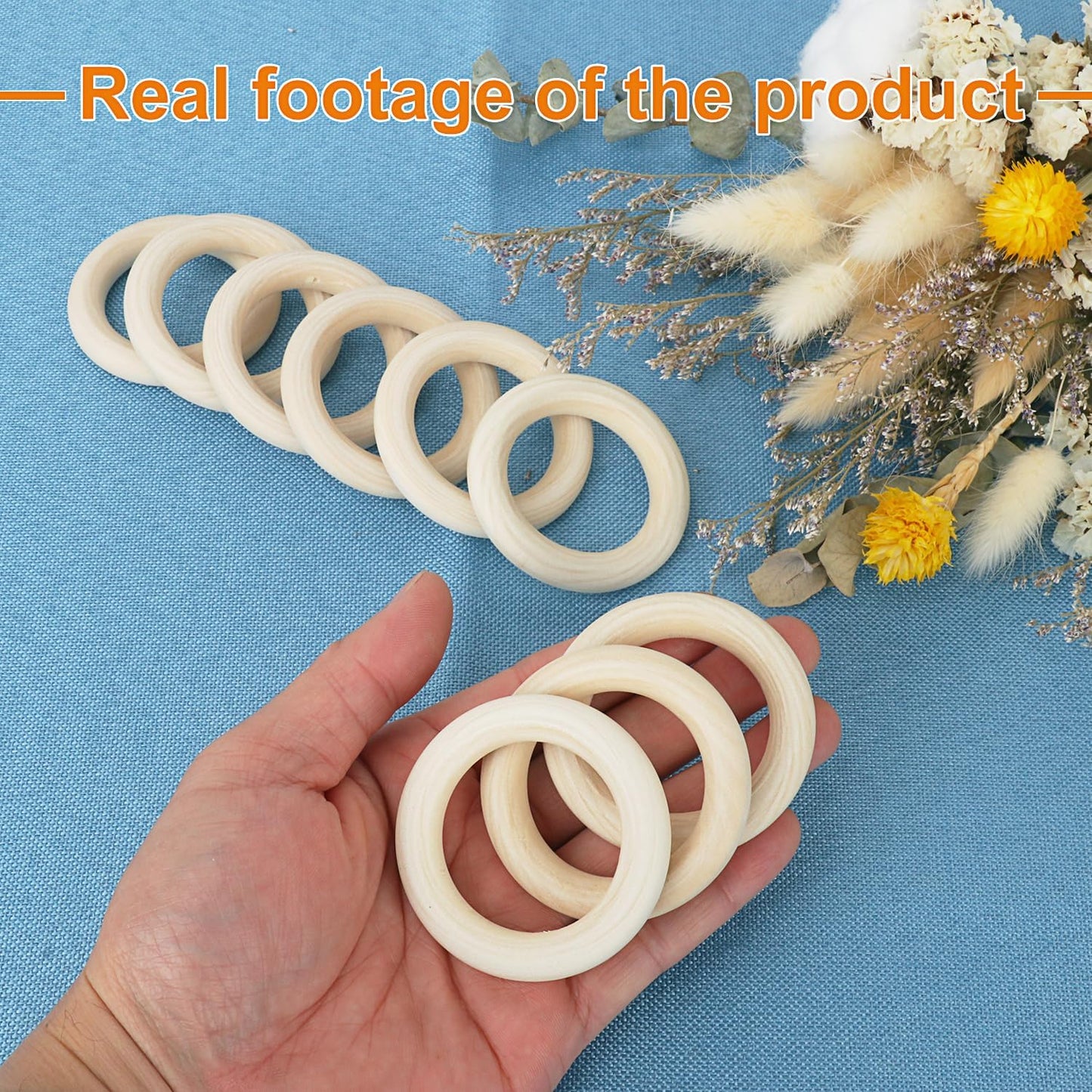 50 Pack 3.15 inch Unfinished Wooden Rings Natural, Wood Craft Rings for DIY Crafts, Jewelry Making, Macrame & Home Decor