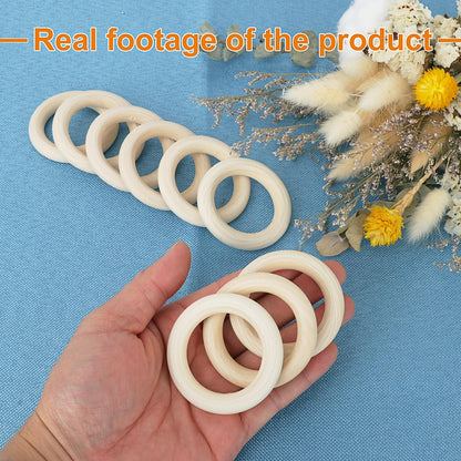 50 Pack 3.15 inch Unfinished Wooden Rings Natural, Wood Craft Rings for DIY Crafts, Jewelry Making, Macrame & Home Decor