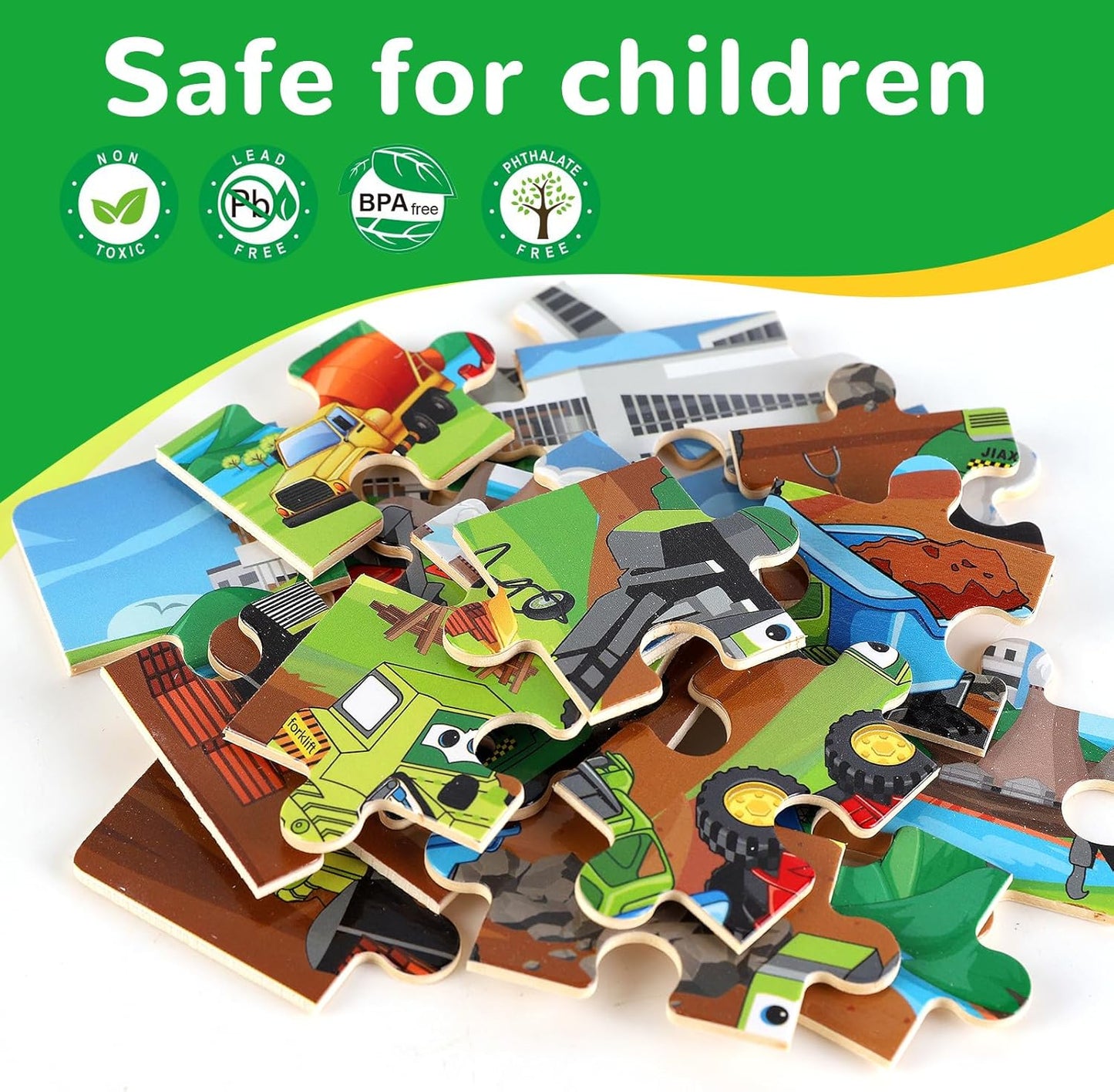 Wooden Puzzles Toys for Kids Ages 3-5, Set of 4 Packs with 20-Piece Farm, Animals Theme Wood Jigsaw Puzzles, Preschool Educational Brain Teaser Toys for Boys and Girls 3-6 Years Old.