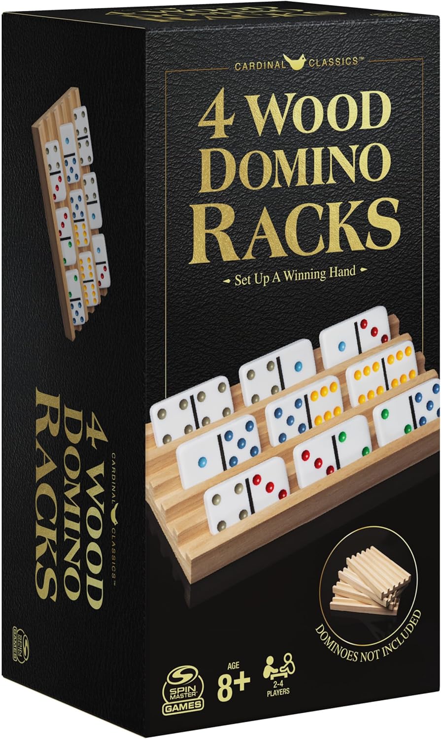 Spin Master Games, Wooden Domino Racks, Set of 4 Trays for Mexican Train Dominoes, Dominoes Games, Classic Game, Kids Game, Adults & Kids Ages 8+