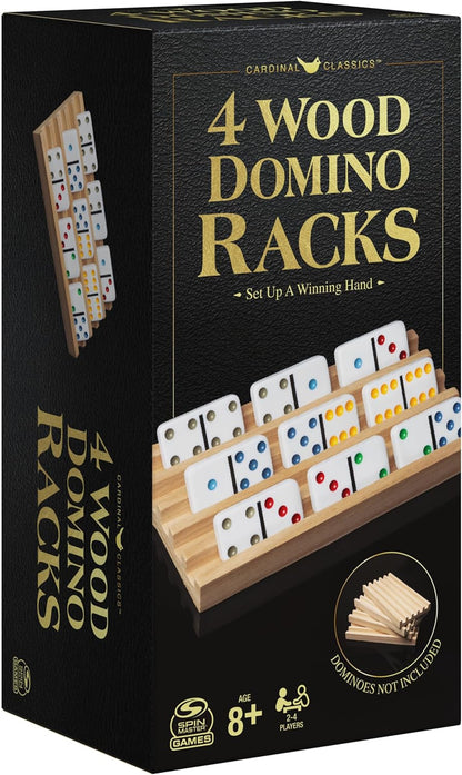 Spin Master Games, Wooden Domino Racks, Set of 4 Trays for Mexican Train Dominoes, Dominoes Games, Classic Game, Kids Game, Adults & Kids Ages 8+